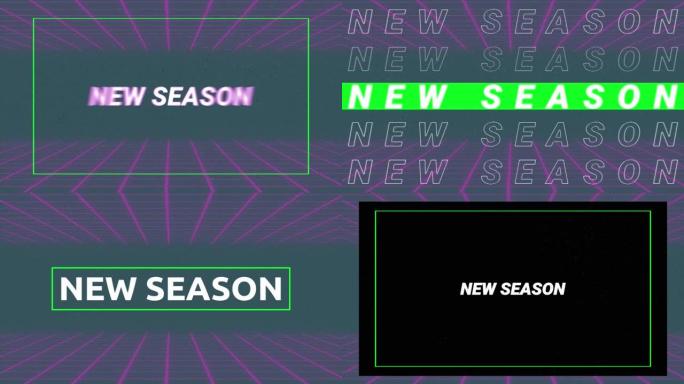 新季节的动画在白色的文本与粉红色的十字和绿色线在灰色的粉红色网格