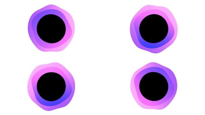 粉色和紫色抽象球体框架动画，中心为黑色，在白色背景上