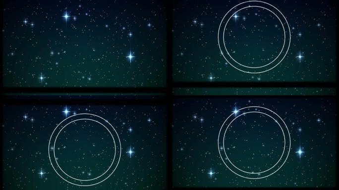 夜空背景上发光星星上的圆形示波器和滑架动画