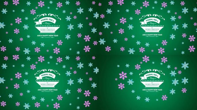绿色背景上的雪花和圣诞节问候的动画