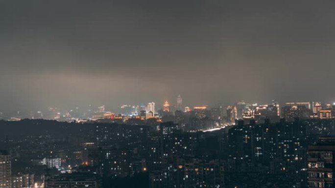 杭州黑夜乌云的4k视频带夜景和天空