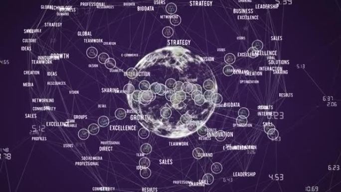 带有全球图标的连接网络动画