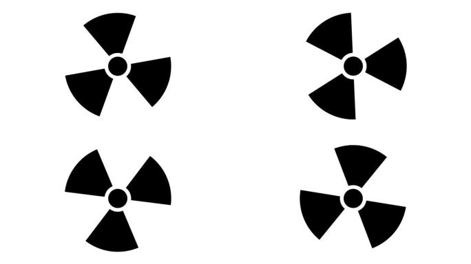 运动图形视频元素。动画旋转辐射图标标志。生物警告符号