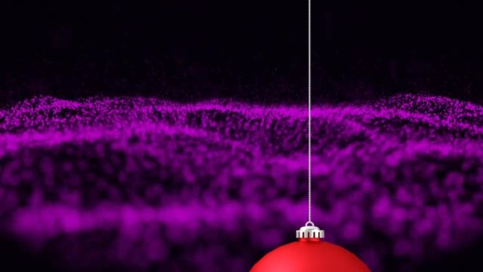 黑色背景上红色圣诞摆设和紫色挥舞网眼的动画