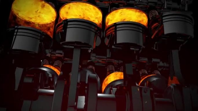 用火花、爆炸和火焰关闭V8引擎动画。循环。