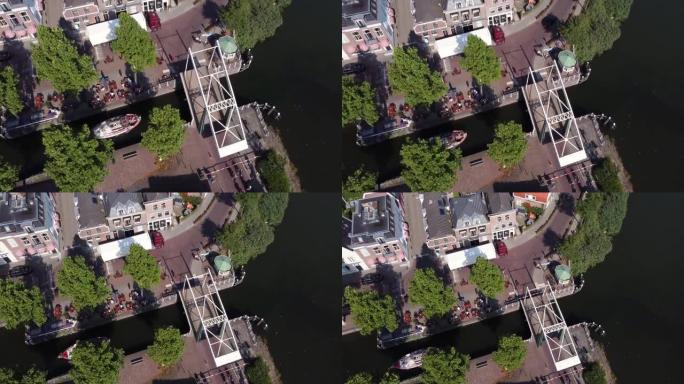 荷兰的城市垂头观景，在开桥下的划船槽城市