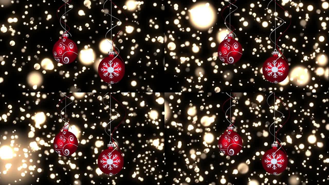 黑色背景上发光斑点上的圣诞节气泡动画