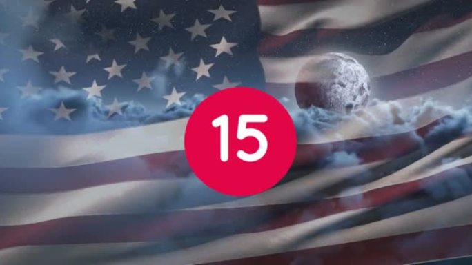 美国云和国旗上的计数器数字动画