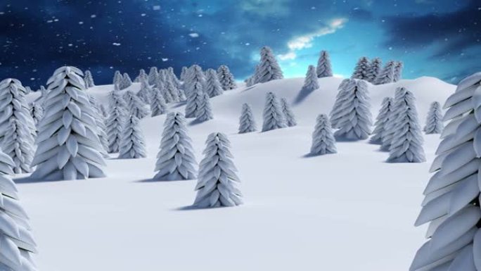 雪落在枞树上的动画和冬季风景