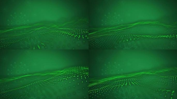 绿色背景上的绿色发光网格上的雪花动画