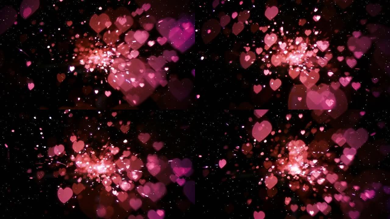 黑色上发光的粉红色心形动画