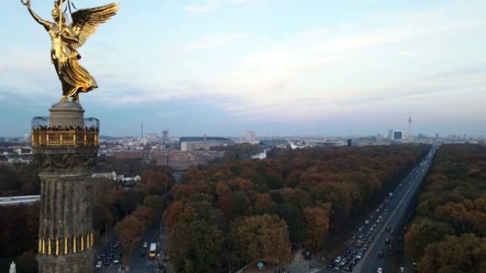 胜利柱在柏林从天空秋天