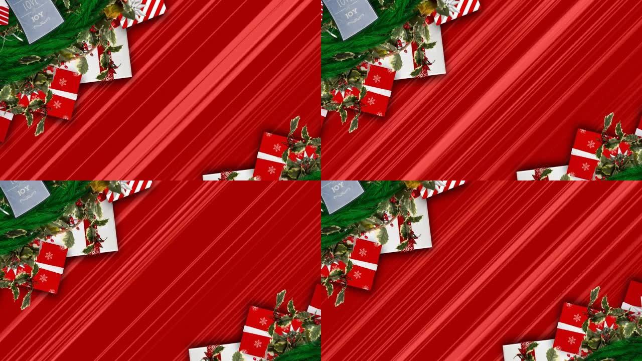 红色背景的圣诞节礼物动画
