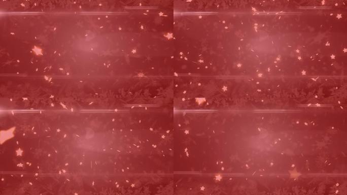 红色滤镜下的星星和雪落在背景上的动画