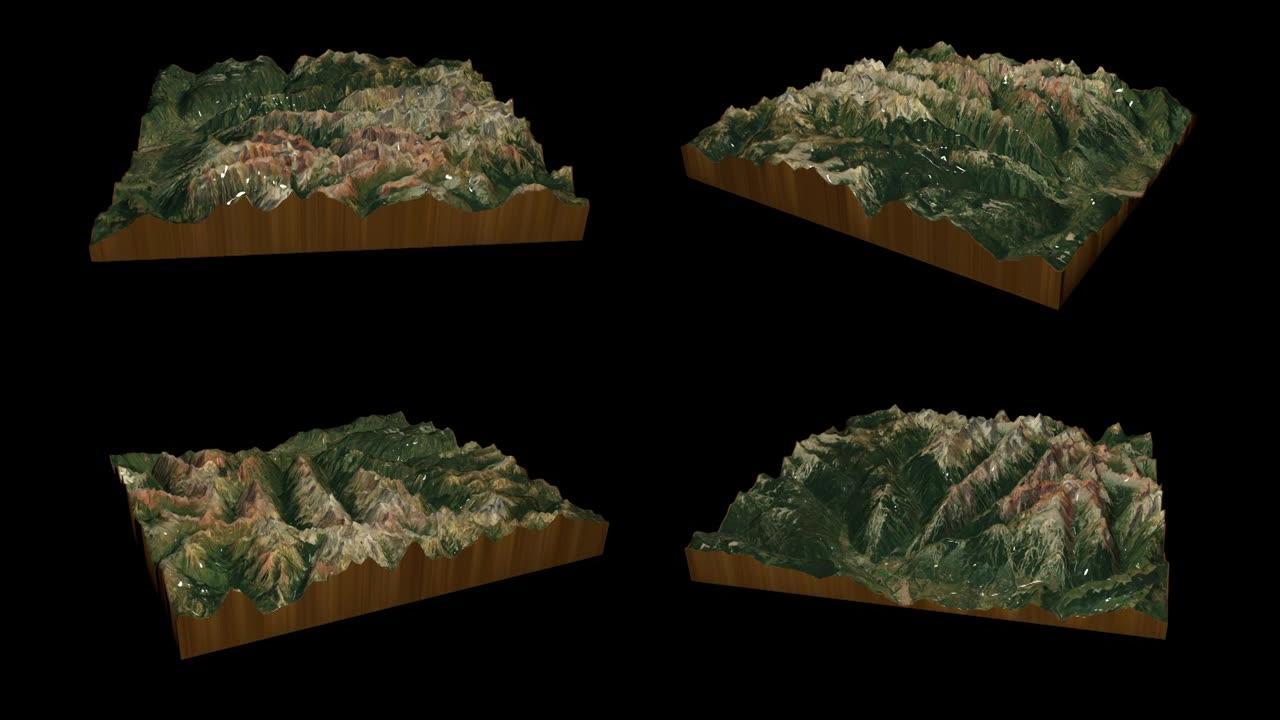 美国科罗拉多州山脉地形图3D渲染360度循环动画