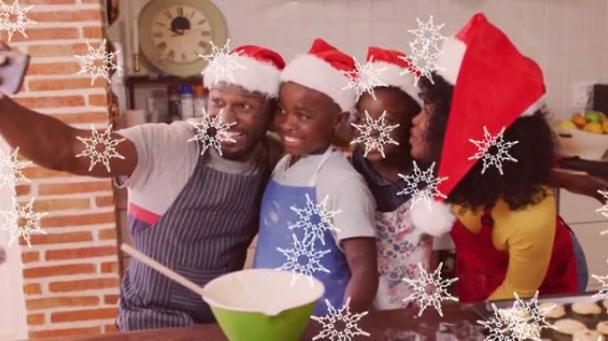 圣诞节快乐的非裔美国人家庭自拍照的雪花动画