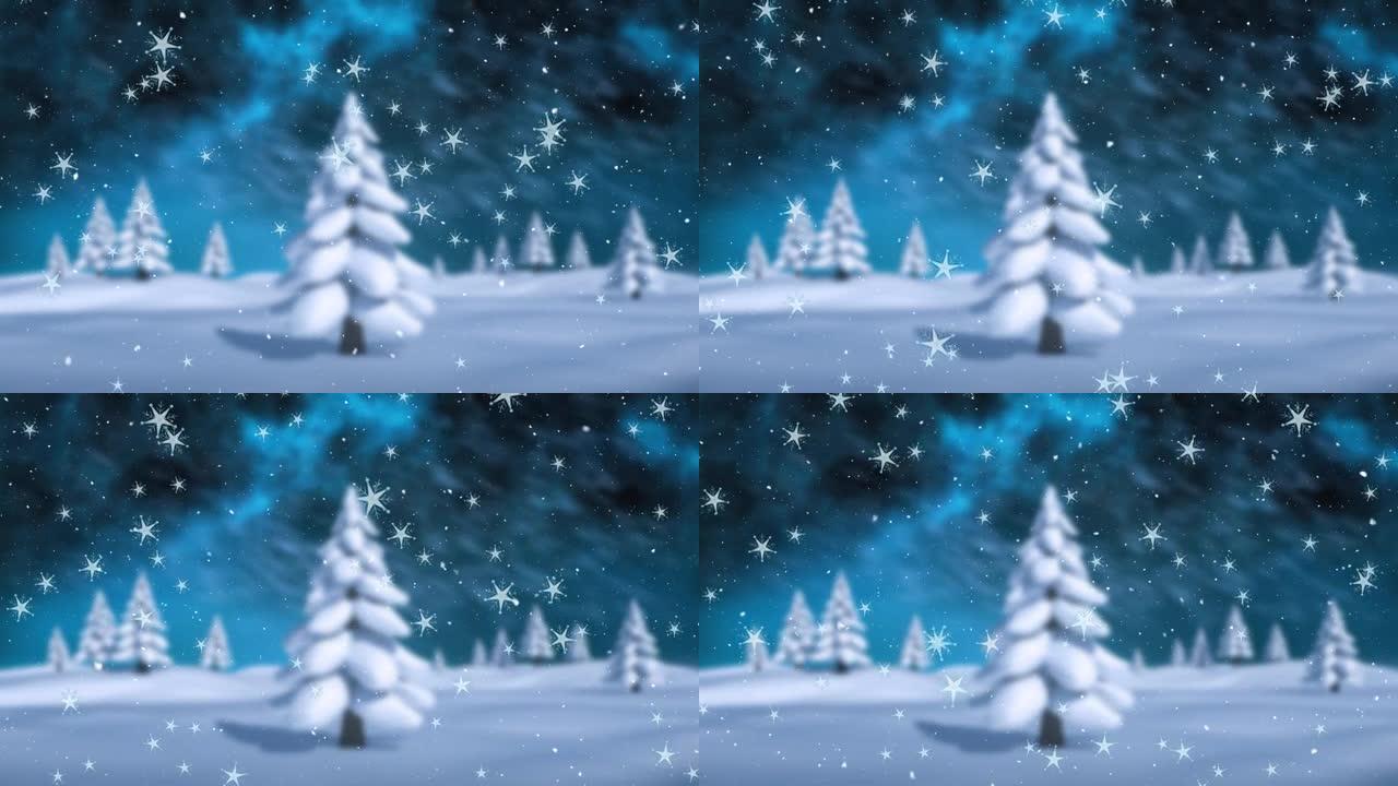 冬季杉树景观背景下积雪的动画