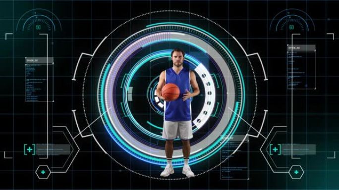 白人男子篮球运动员在黑色背景上的范围扫描动画