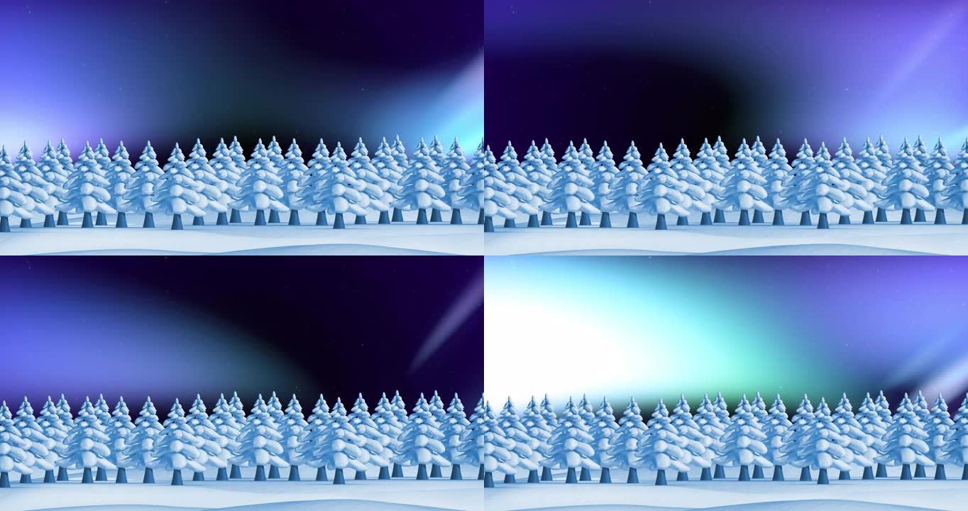 圣诞节在极光上的冬季风景动画