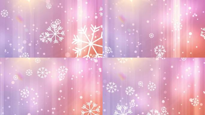 雪花落在粉红色背景上发光的白色斑点上的动画
