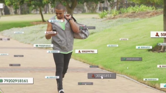 使用智能手机通过跑步刀片对男运动员进行社交网络通知的动画