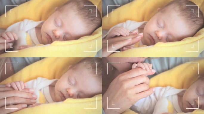 高加索母亲亲吻婴儿的手的帧动画