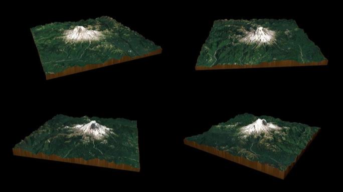 雷尼尔山地形图3D渲染360度循环动画