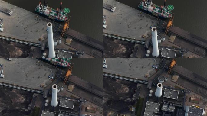 丹麦埃斯比约发电站烟囱的俯视图。燃煤和石油发电厂的烟囱的俯视图，这是斯堪的纳维亚半岛最高的烟囱