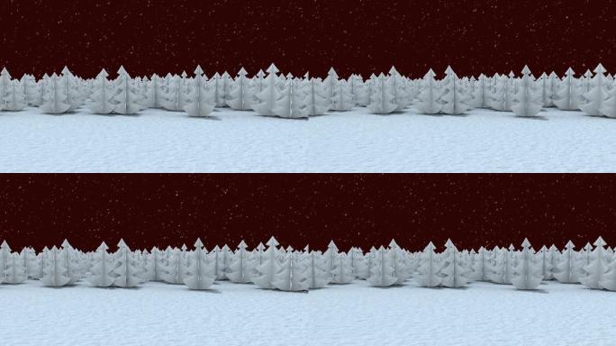 白杉树上的积雪和冬季景观的动画