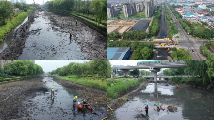 航拍河道清淤 污泥整治