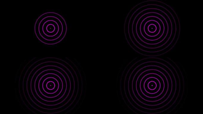 催眠的紫色圆环在黑暗的背景下波动