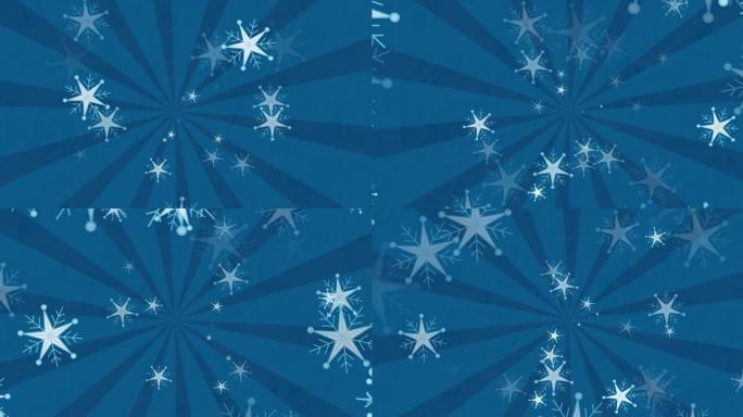 蓝色圣诞节背景上雪花飘落条纹的动画