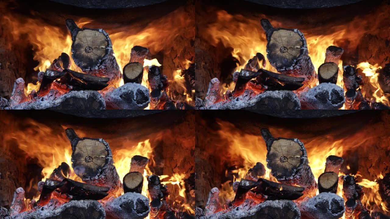 木头炉子里的火焰