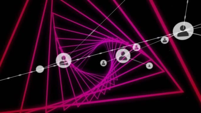 黑色背景上霓虹粉色发光隧道的轮廓图标网络数字动画