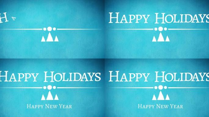 节日快乐的动画文字，蓝色背景上的圣诞问候