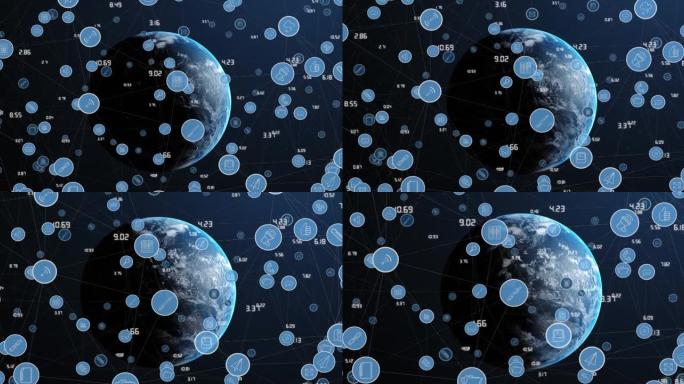 带有全球图标的连接网络动画