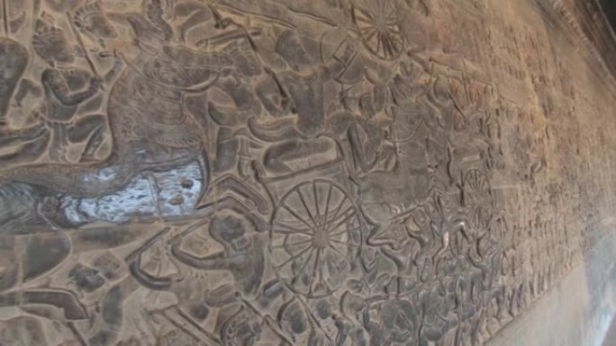 吴哥窟内壁的大量石雕装饰。古老的艺术