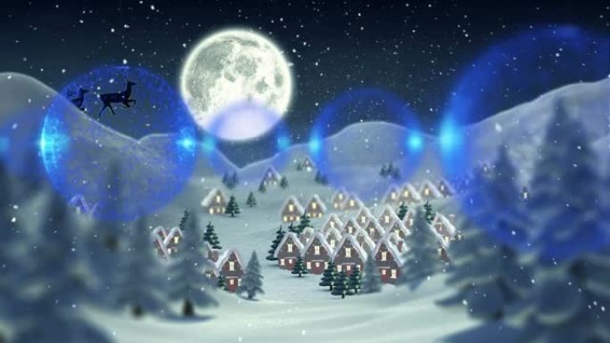冬季风景中的圣诞雪橇和圣诞节小玩意的动画