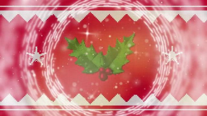 红色背景上的叶子上的圣诞节形状的动画