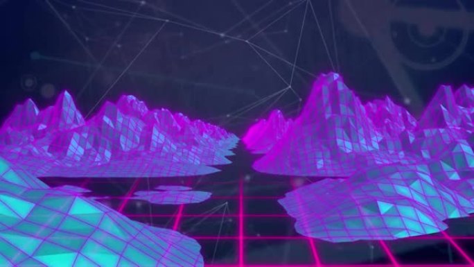 网格和山脉景观上的连接网络动画