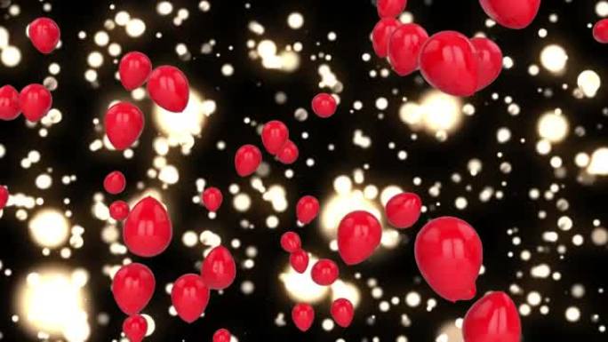 红色气球在发光的灯光上飞行的动画