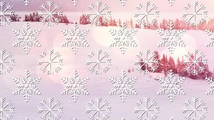 雪花图案在光点和冬季风景上移动的动画