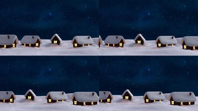 带房子的冬季风景动画