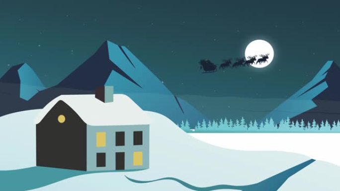 背景中有圣诞老人雪橇的房子