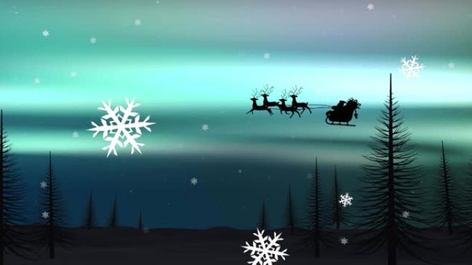 圣诞节在雪橇上的圣诞老人上下雪的动画