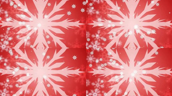 红色背景上的圣诞节雪花飘落的动画