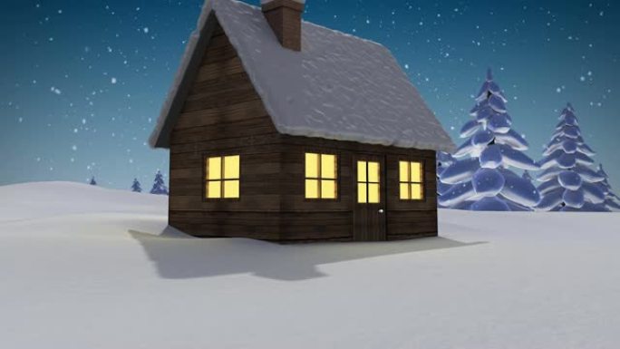 冬天风景下的雪从房子上掉下来的动画