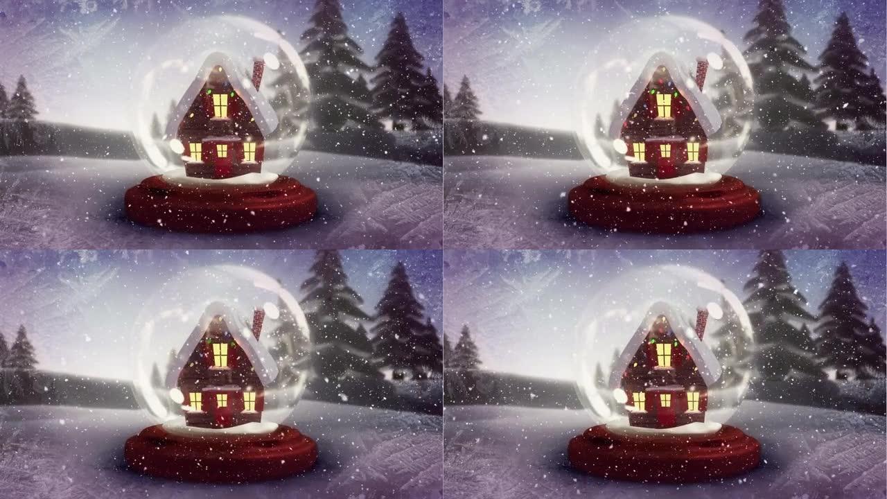 冬季景观下的雪花和玻璃雪球动画