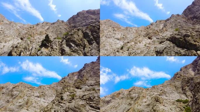 巨大的陡峭悬崖，幼发拉底河上的峡谷，戏剧性的地质奇观。美丽的背景和不寻常的风景，4k万向节拍摄