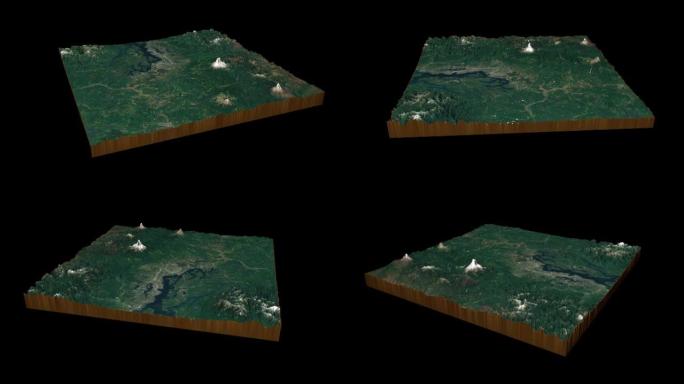 西雅图地形图3D渲染360度循环动画